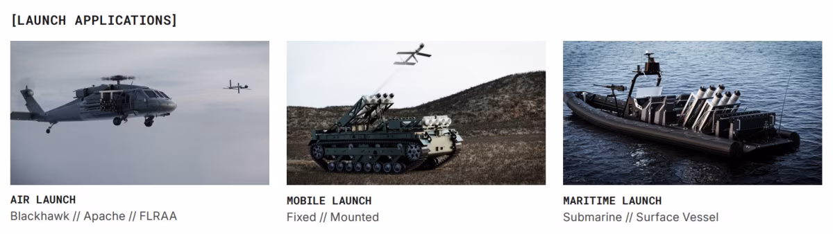 Mayhem 10 launch platform options: air (Blackhawk, Apache), mobile ground vehicle, and maritime surface vessel