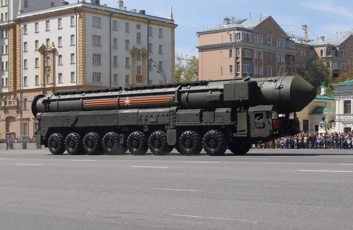 RS-28 Sarmat ICBM on its transporter-erector-launcher during a Moscow military parade